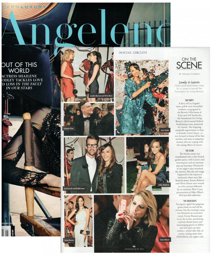 Angeleno magazine collage showing various women and men at a gala