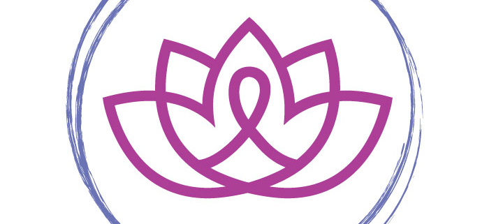 logo for Foundation for Living Beauty showing a purple lotus flower in a blue circle