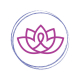 logo for Foundation for Living Beauty showing a purple lotus flower in a blue circle